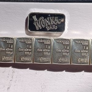 6gs Silver Bundle 1g Wonka Bar & 5gs Valcambi Tear Apart Bars. .999 Fine Silver